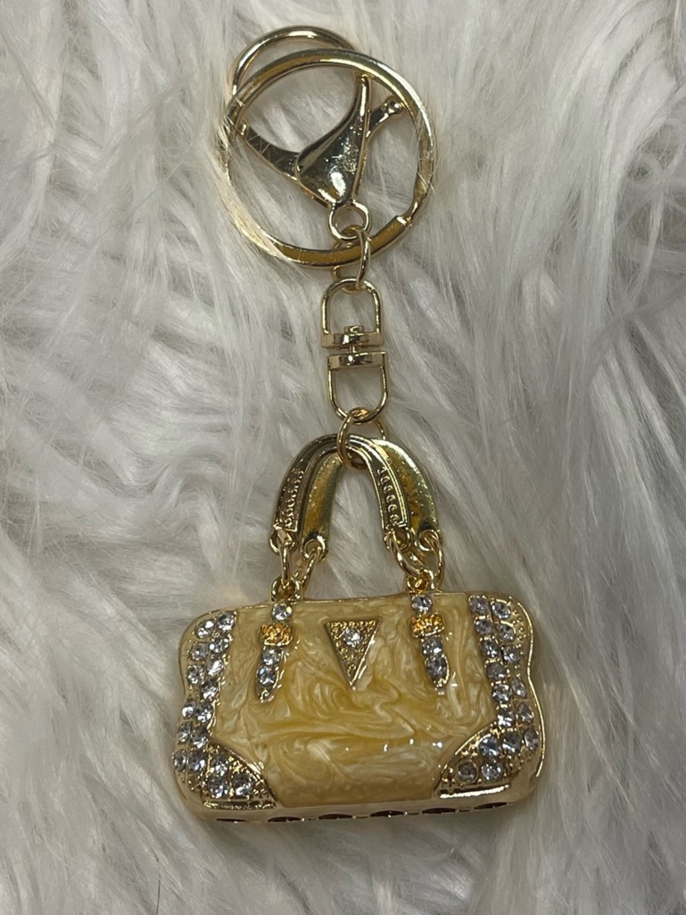 Yellow Rhinestone Mini Handbag Keychain